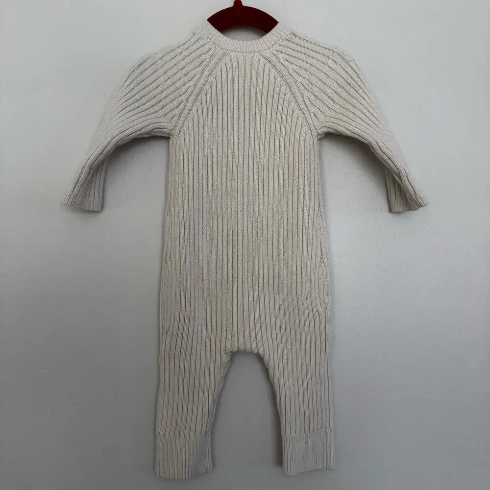 GRAYSON mini Ribbed Knit Baby Romper in Cream